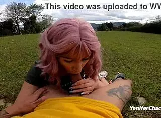 i watched her suck a big cock in public pov, deepthroating it with her tits bouncing until cumshot