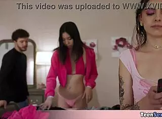 Stepdaughter And Her Cute Asian Bff Are Packing, But Pops Needs A Wet Pussy