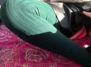 Latina couple uses vibrator for orgasm control in public park flashing wet pussy 😍