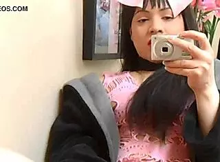 Horny shaved shemale babe masturbates cock with handjob leading to surprise cumshot.