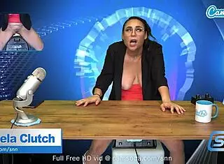 Hot MILF with huge boobs, are you watching her masturbate on live news?