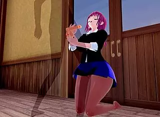 3d hentai girl with big ass big tits and glasses gets horny.