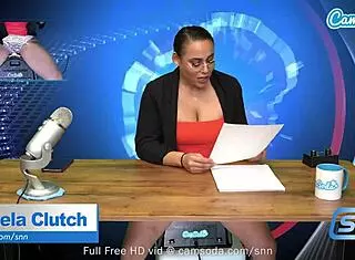 Hot MILF with huge boobs, are you watching her masturbate on live news?