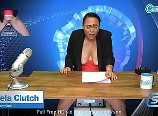 Hot MILF with huge boobs, are you watching her masturbate on live news?
