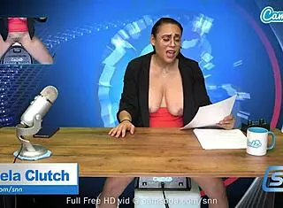 Hot MILF with huge boobs, are you watching her masturbate on live news?