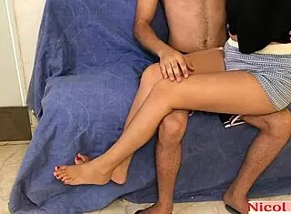 young babe shows shorts at home alone.