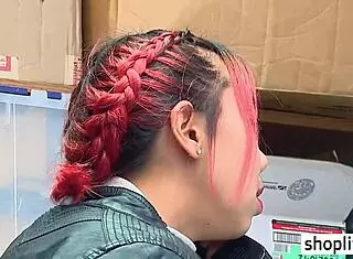 Asian milf stepmom getting head and fucked by officer at work