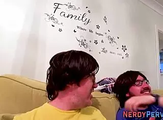 Amateur tricked into giving blowjob to nerd for first time