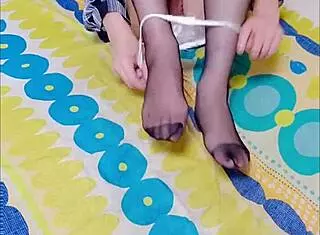 Attractive Crossdresser in Stockings Masturbates