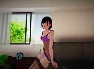 sexaloid girlfriend relaxes on sofa in 3d hentai animation