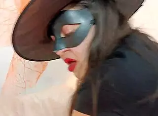 On Halloween, a beautiful witch meets a stranger on the street and gets filled with cum by his big cock.