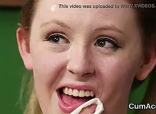 flirty centerfold takes bukkake facial and gulps semen 😋