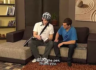 Gay Top Spreads Courier's Ass for Bareback Sex in Detailed Scene