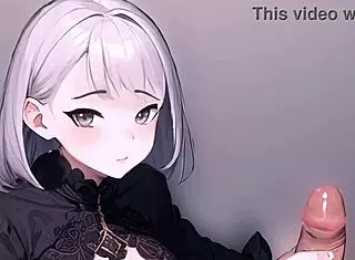 Anime girl jerks off a big cock in POV view