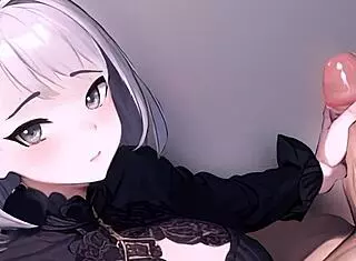 Anime girl jerks off a big cock in POV view