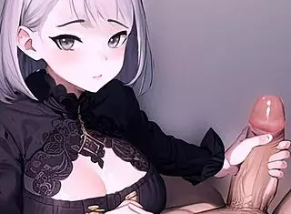 Anime girl jerks off a big cock in POV view