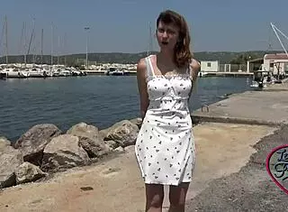 Young Brunette Melany Shows Small Tits Outdoors