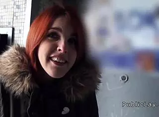 spanish redhead amateur subtly reveals in public setting