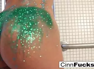 christiana casually masturbates in the shower and bathtub with glitter