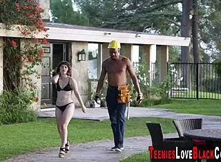 young babe sucking big black cock in hardcore interracial blowjob scene