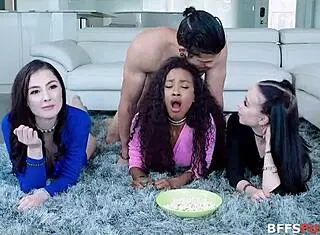 Besties gang up to suck this lucky dude dry