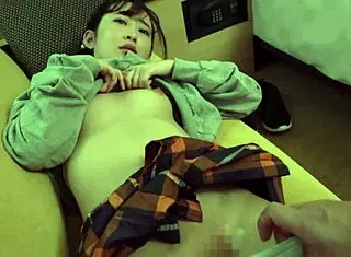 A beautiful japanese stepsister in a homemade setting with natural features and a skinny build