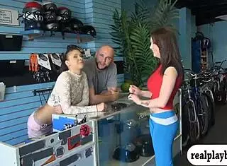 Tattooed babe flashes big tits and bangs in wild threesome