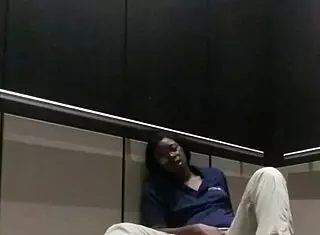 in the elevator, ebony solo masturbates her big ass pussy with fingering monster toy
