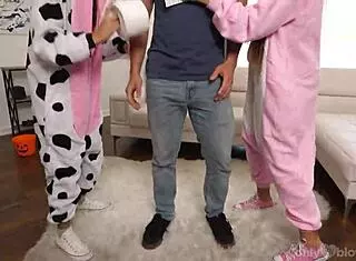 Horny babes suck cock for halloween.