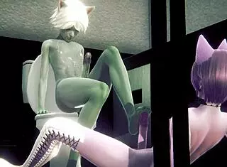 i'm furry yaoi grey cat boy sucking pink cat boy's big cock in public toilet