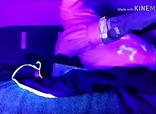 homemade cosplay solo masturbation with huge black dildo in costumes under blacklight