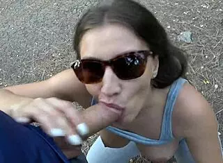 hot girl does yoga gives public blowjob to big cock in park?