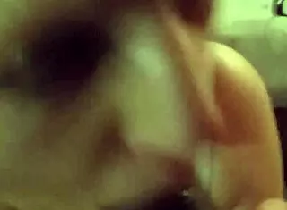 She catches the cum in her mouth during detailed blowjob