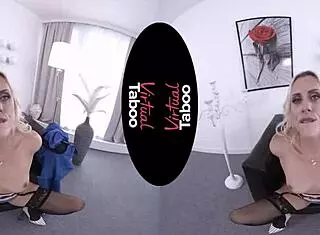 Virtual Taboo Office Play with Shaved Blonde and Big Assets