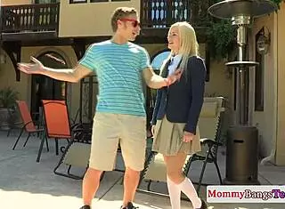 Pretty milf shares cum with teen in threesome