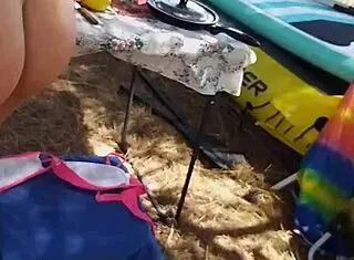 Beach Vaginal Adventure with Two Eggs in Public Close-Up Action. Outdoor Fun with Sexy Amateurs and Natural Tits.