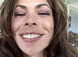 pov blowjob with a busty brunette milf in a red bikini. she sucks and cums on tits