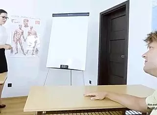 Naughty sex teacher Hannah Vivienne rides cowgirl blowjob toys rough stockings hardcore 😈