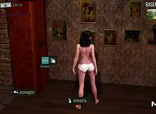 girl in red suit boldly shows her big tits in fashion business game