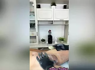 sugarnadya removes hair from this huge cock close up