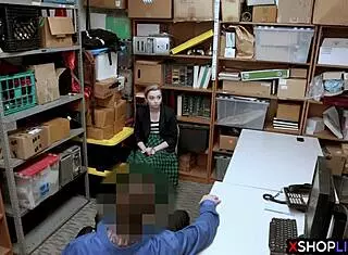 Petite blonde teen with natural tits steals at office and avoids prison with blowjob
