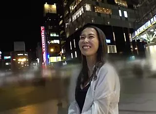 Sensitive busty babe drips on street in denim