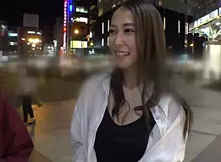 Sensitive busty babe drips on street in denim