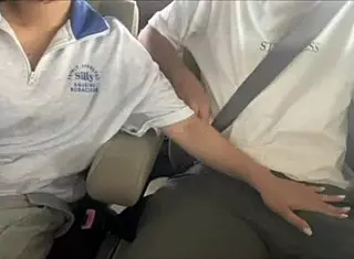 japanese couple gets excited with people outside in car sex