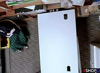 Petite blonde teen with natural tits steals at office and avoids prison with blowjob