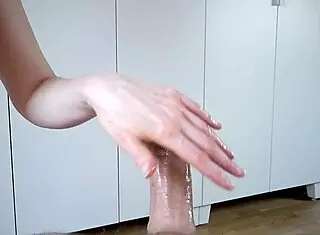 In this amateur guide, learn to handjob monster cock slowly with lube, building to cumshot.