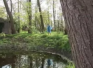 Smoking hot blonde babe enjoys outdoor threesome with big tits