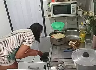 Sarah Rosa Cooks In Lingerie, Showing Big Tits!