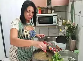 Sarah Rosa Cooks In Lingerie, Showing Big Tits!