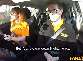 Cute Ginger Teen 18+ Student Rides Fake Driving Instructor in Car for a Messy Creampie